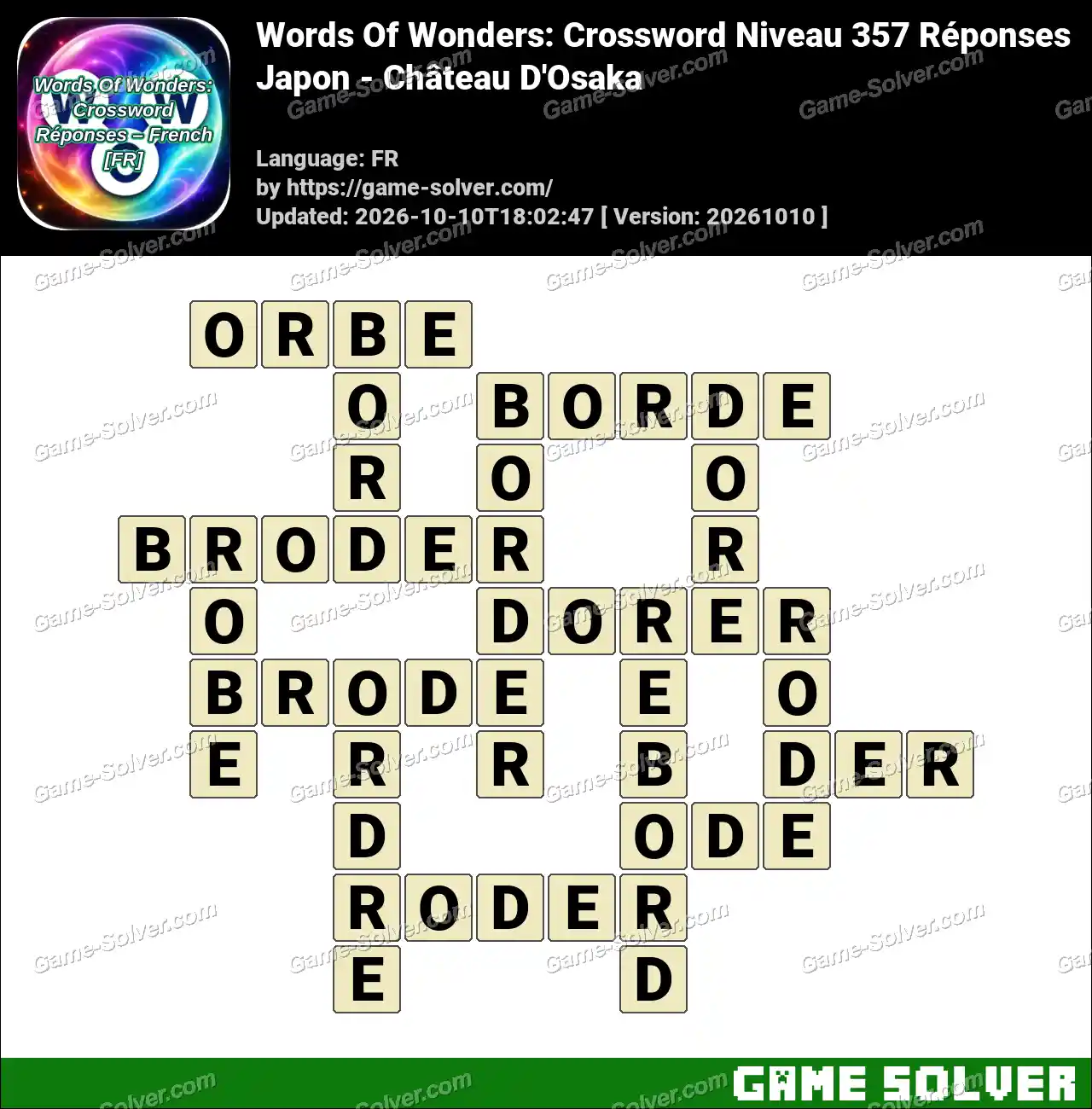 Words Of Wonders: Crossword Niveau 357 Réponses – Japon – Château D’Osaka
